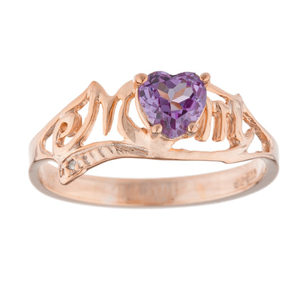 14Kt Gold Alexandrite & Diamond Heart Mom Ring