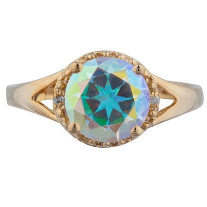 2 Ct Natural Mercury Mist Mystic Topaz & Diamond Halo Design Round Ring 14Kt Yellow Gold Rose Gold Silver