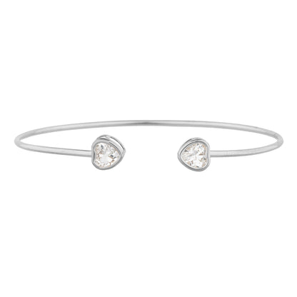 2 Ct Cubic Zirconia Heart Bezel Bangle Bracelet .925 Sterling Silver