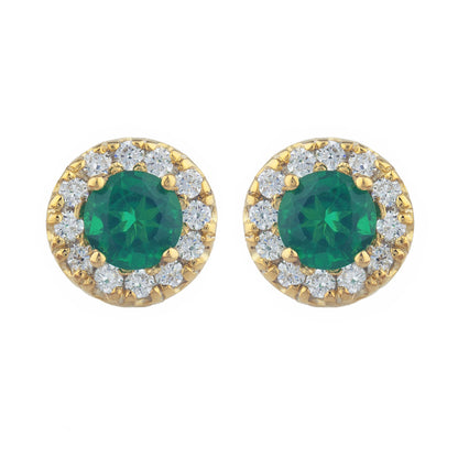 14Kt Gold 1 Ct Emerald Halo Design Stud Earrings