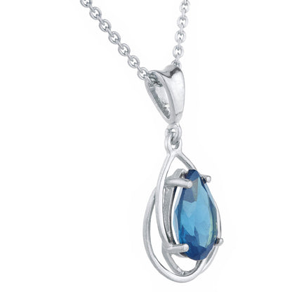 2 Ct London Blue Topaz Pear Teardrop Design Pendant .925 Sterling Silver