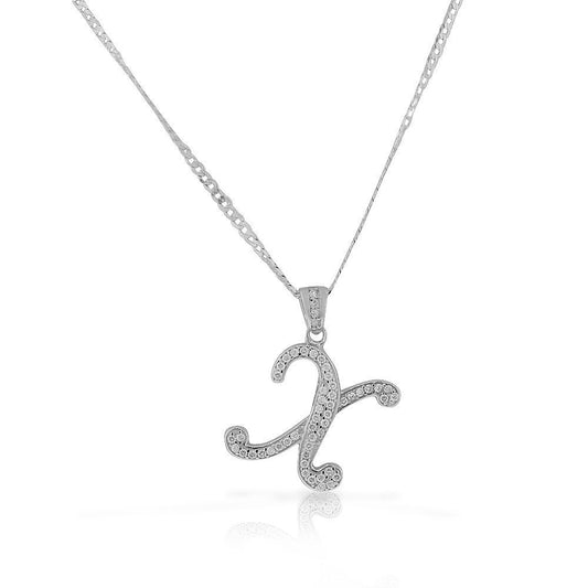 Letter X Cursive Initial CZ Pendant .925 Sterling Silver