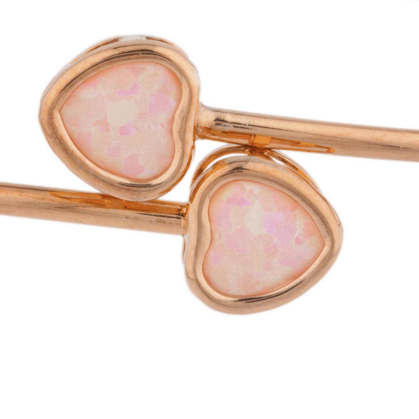 14Kt Rose Gold Plated Pink Opal Heart Bezel Bangle Bracelet