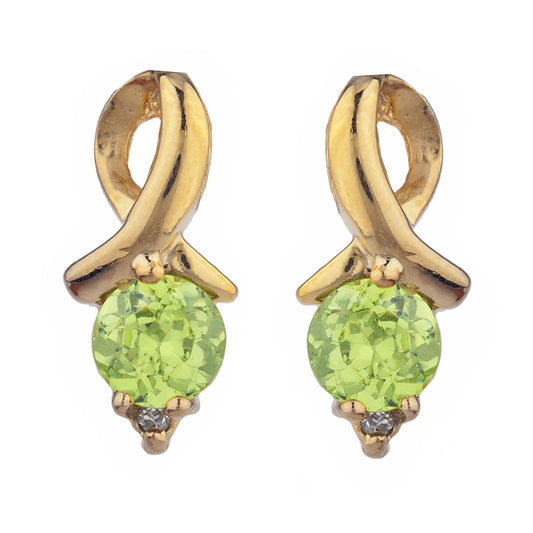 14Kt Gold Peridot & Diamond Round Design Stud Earrings