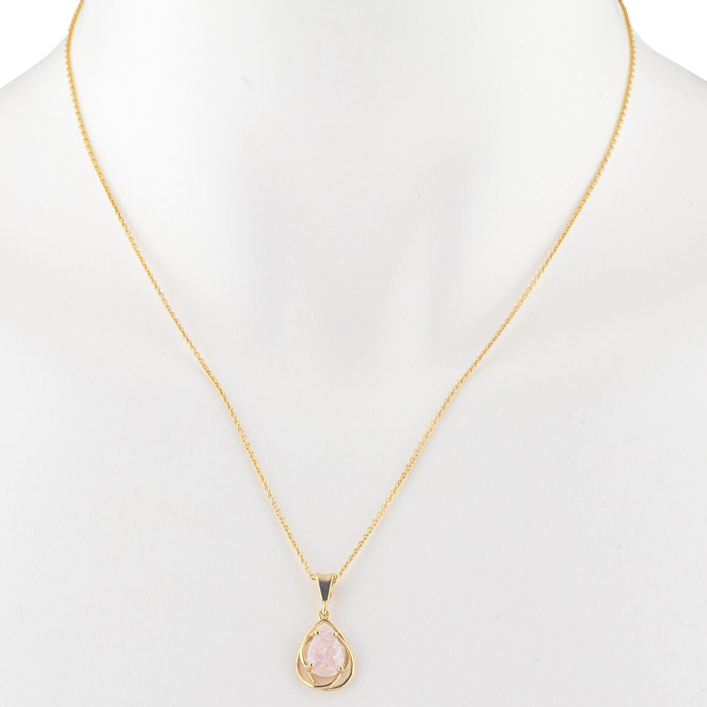 14Kt Gold Pink Opal Pear Teardrop Design Pendant Necklace