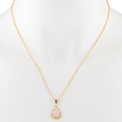 14Kt Gold Pink Opal Pear Teardrop Design Pendant Necklace