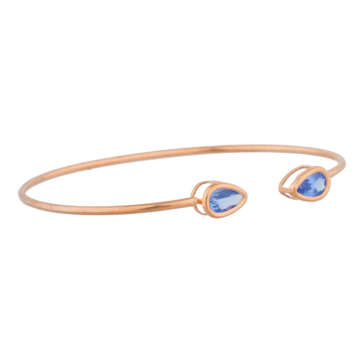 14Kt Gold Tanzanite Pear Bezel Bangle Bracelet