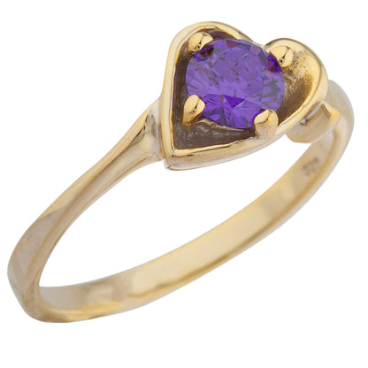 14Kt Gold Amethyst Round Heart Ring