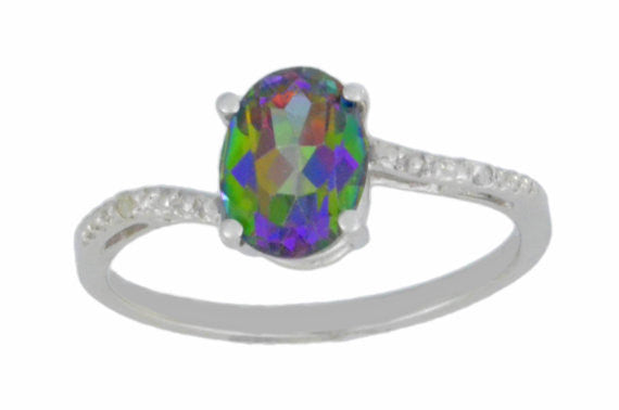 14Kt White Gold Mystic Topaz & Diamond Oval Ring