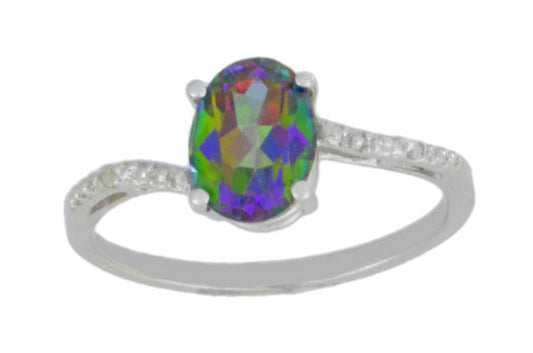 14Kt White Gold Mystic Topaz & Diamond Oval Ring