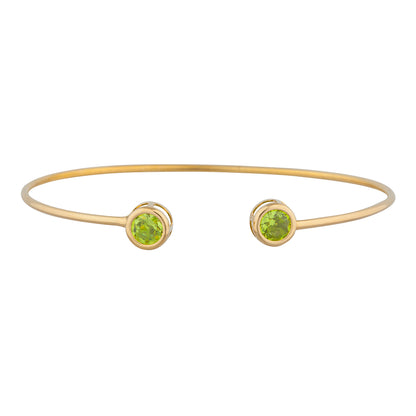 14Kt Gold Peridot Round Bezel Bangle Bracelet