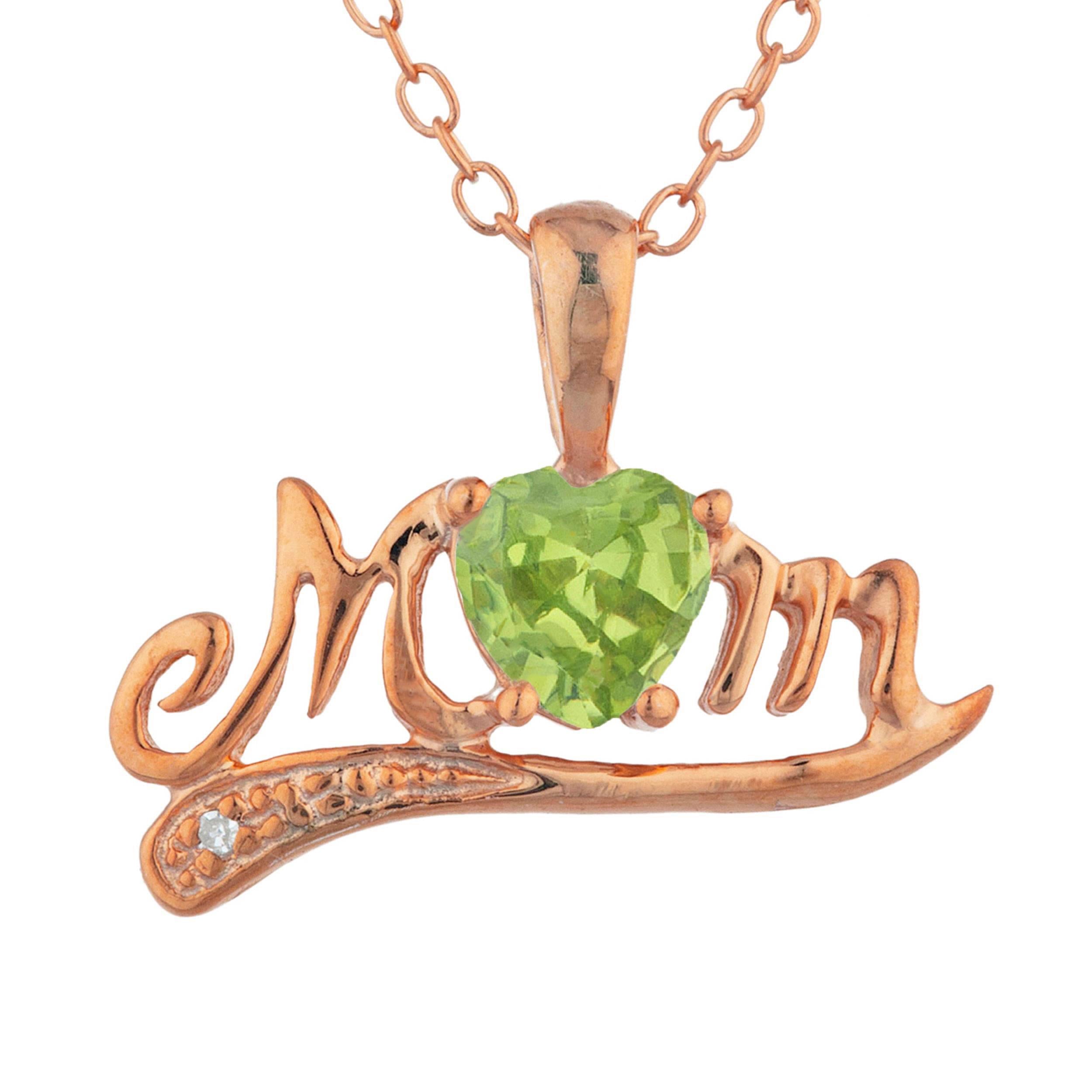 14Kt Gold Peridot & Diamond Heart Mom Pendant Necklace