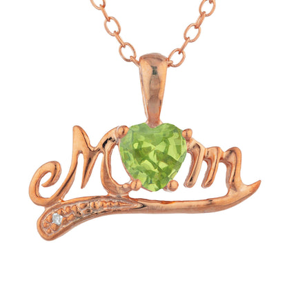 14Kt Gold Peridot & Diamond Heart Mom Pendant Necklace