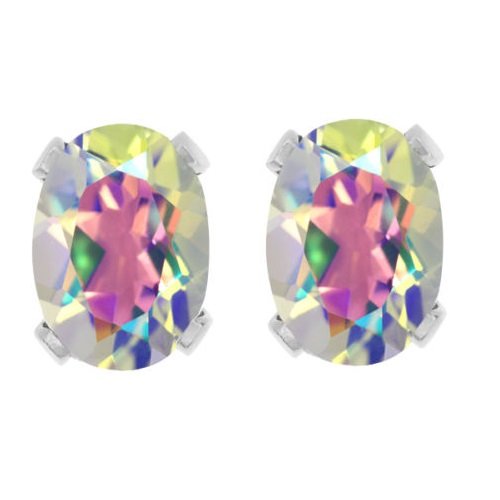 2 Ct Mercury Mist Mystic Topaz Oval Stud Earrings .925 Sterling Silver