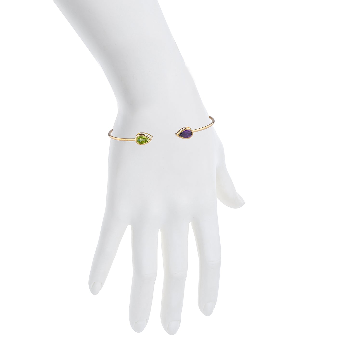 Peridot & Amethyst Pear Bezel Bangle Bracelet 14Kt Yellow Gold Plated Over .925 Sterling Silver