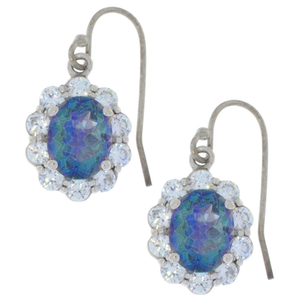 8 Ct Blue Mystic Topaz & Zirconia Oval Dangle Earrings .925 Sterling Silver