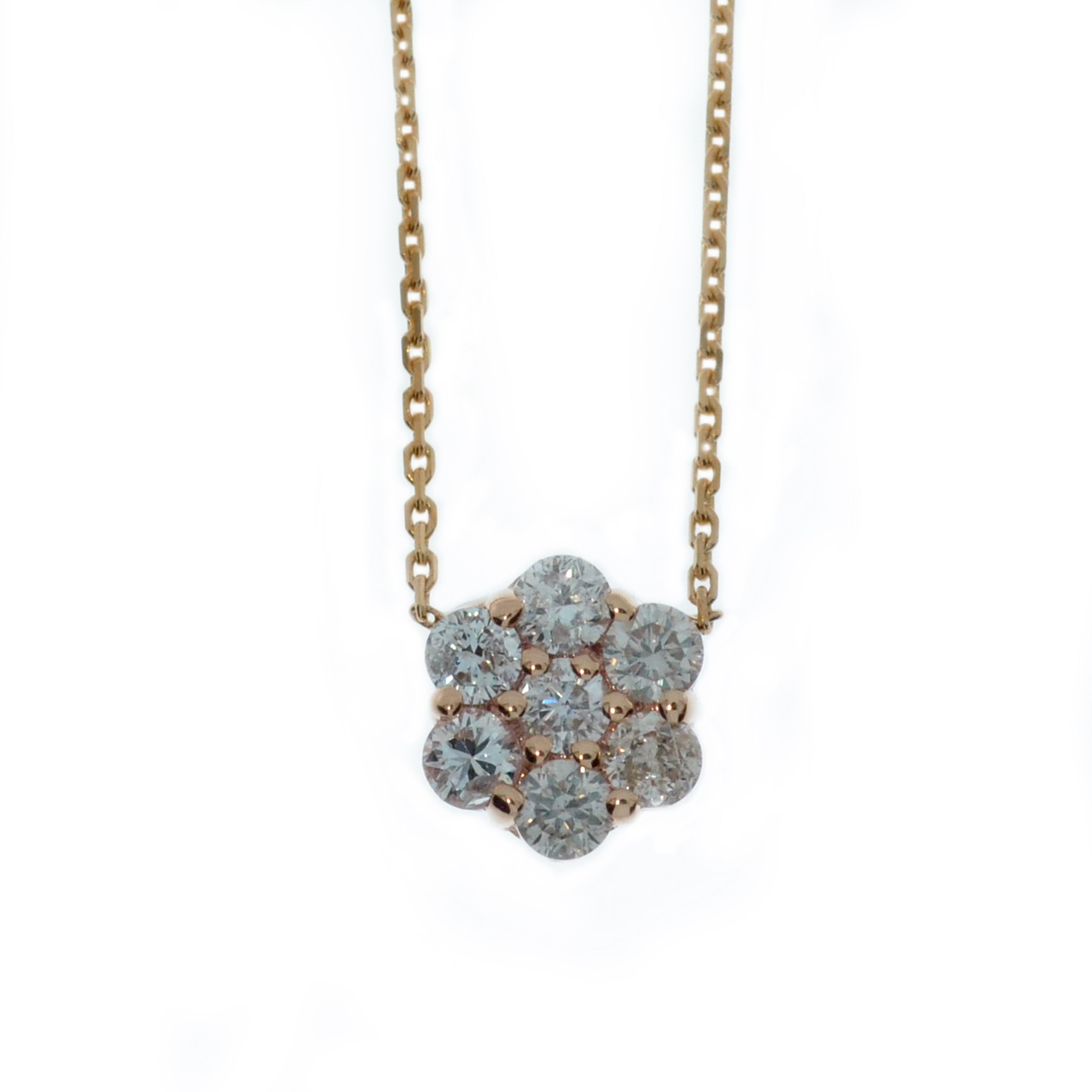 14Kt Gold 0.70 Ct Genuine Natural Diamond Cluster Pendant Necklace