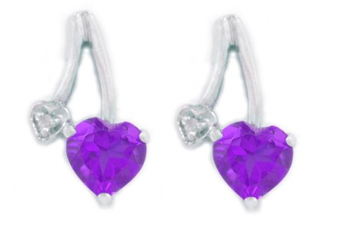 1 Ct Amethyst Heart & Diamond Stud Earrings .925 Sterling Silver