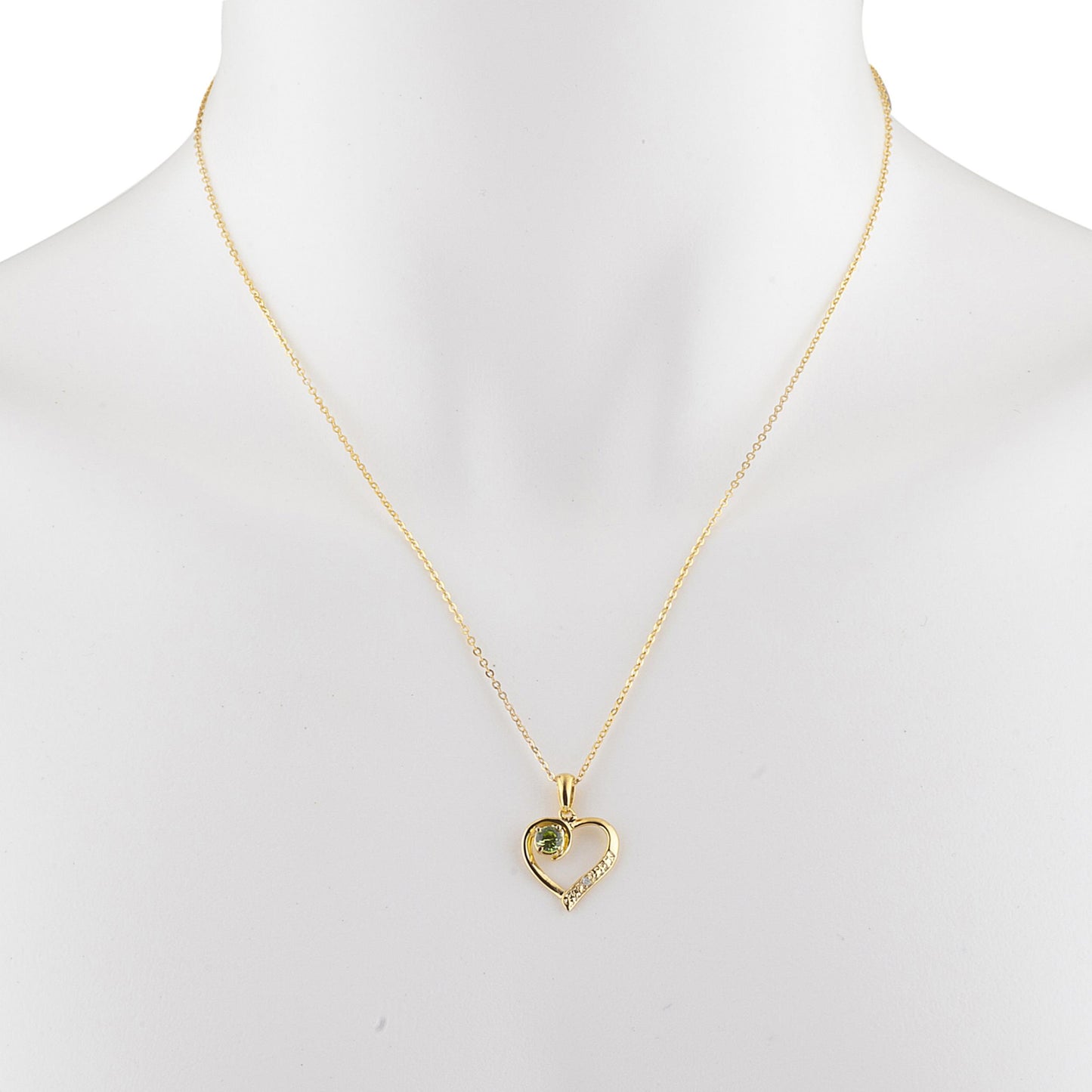 14Kt Yellow Gold Plated Peridot & Diamond Heart Pendant