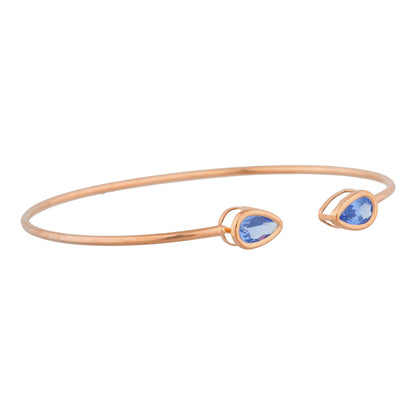 14Kt Rose Gold Plated Tanzanite Pear Bezel Bangle Bracelet