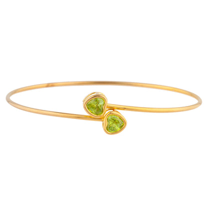 14Kt Yellow Gold Plated Peridot Heart Bezel Bangle Bracelet