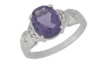 3 Ct Alexandrite & Diamond Oval Ring .925 Sterling Silver Rhodium Finish