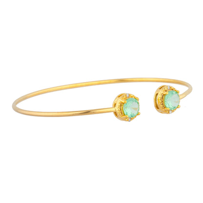 14Kt Gold Green Sapphire & Diamond Round Bangle Bracelet