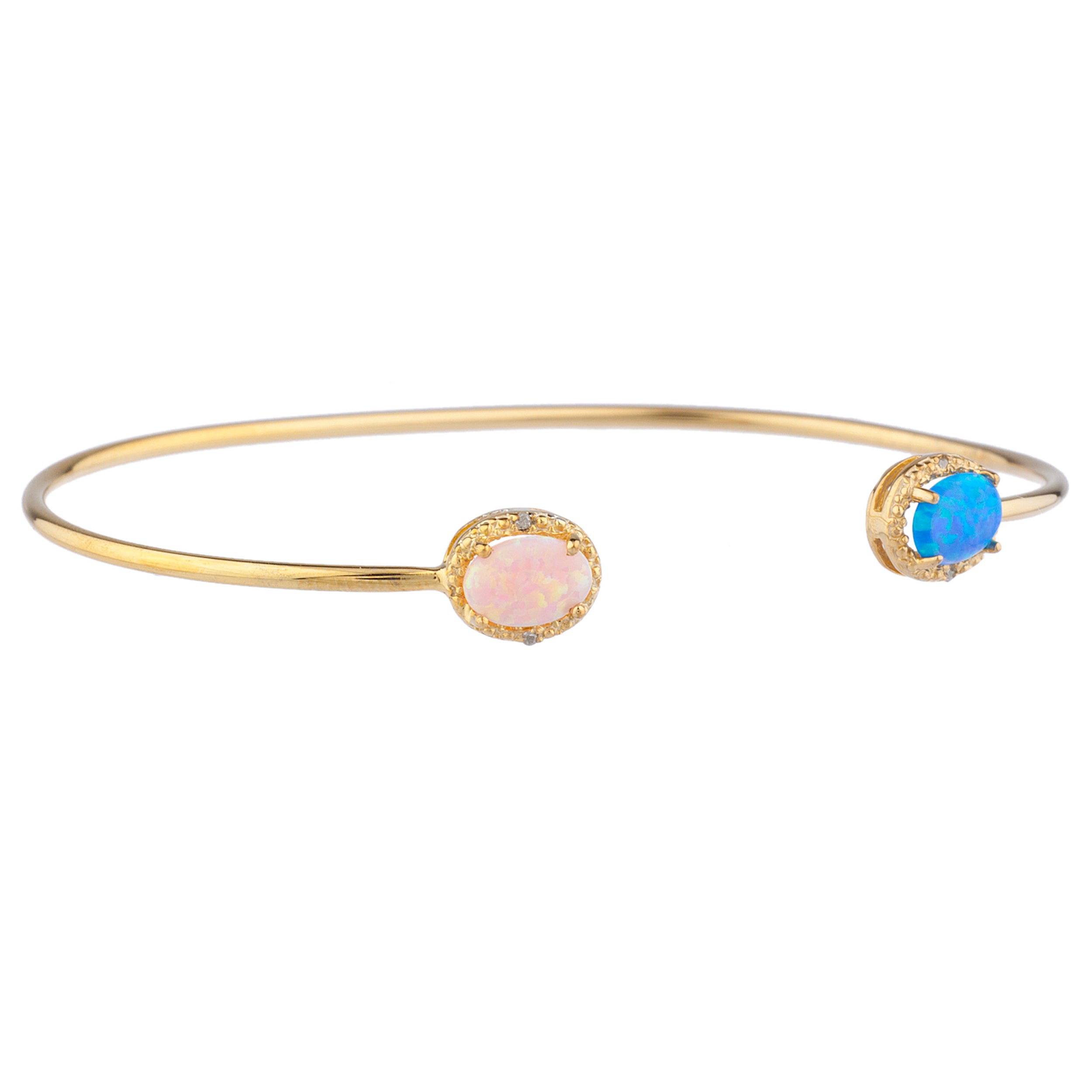 14Kt Gold Blue & Pink Opal Diamond Oval Bangle Bracelet