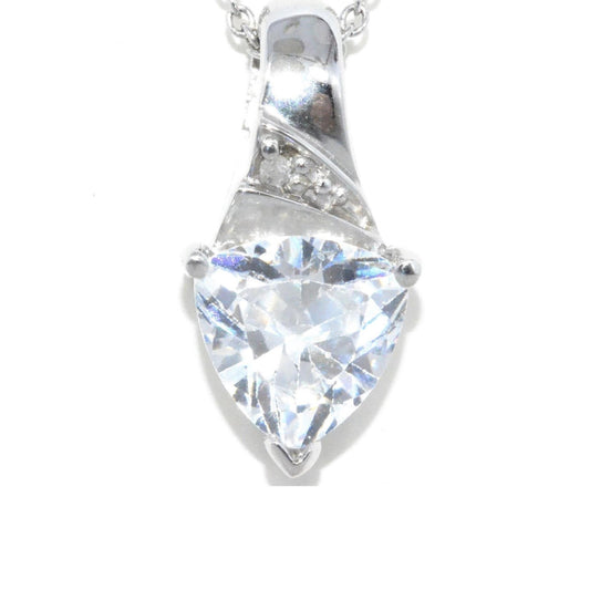 14Kt Gold 1.5 Ct Zirconia & Diamond Trillion Pendant Necklace