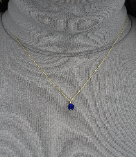 14Kt Gold Blue Sapphire Heart Pendant Necklace