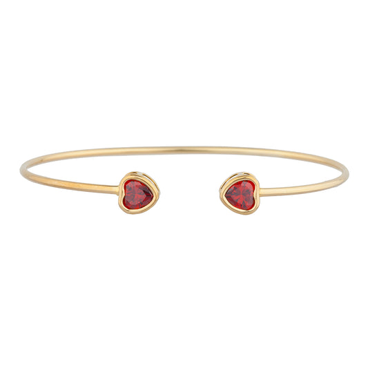 14Kt Yellow Gold Plated Garnet Heart Bezel Bangle Bracelet