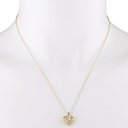 14Kt Gold Zirconia & Diamond Heart LOVE ENGRAVED Pendant Necklace