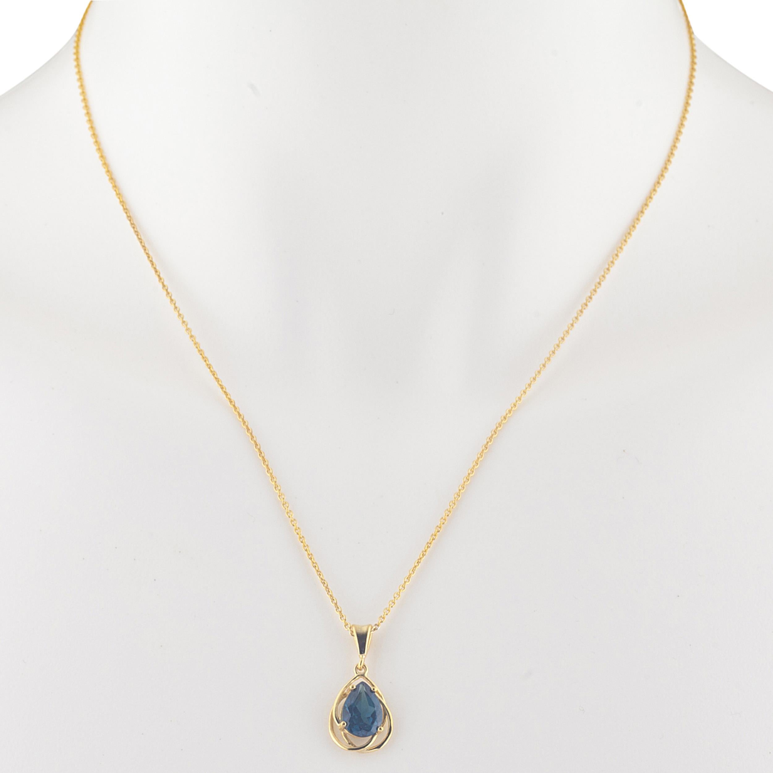 14Kt Gold 2 Ct London Blue Topaz Pear Teardrop Design Pendant Necklace