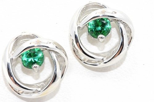 3mm Emerald Round Stud Earrings .925 Sterling Silver