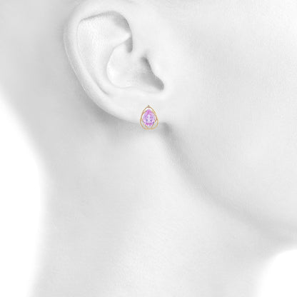 14Kt Gold 4 Ct Pink Sapphire Pear Teardrop Design Stud Earrings