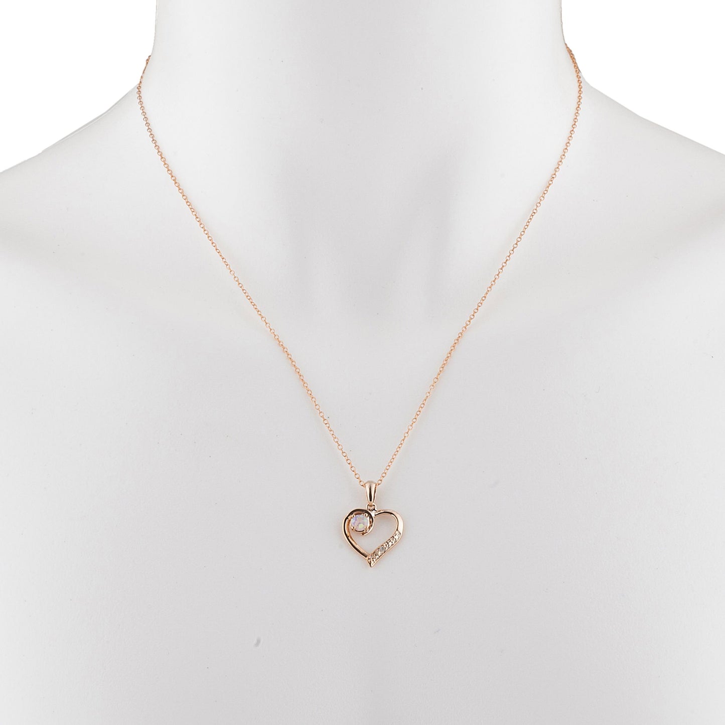 14Kt Rose Gold Plated Pink Opal & Diamond Heart Pendant