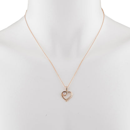 14Kt Rose Gold Plated Pink Opal & Diamond Heart Pendant