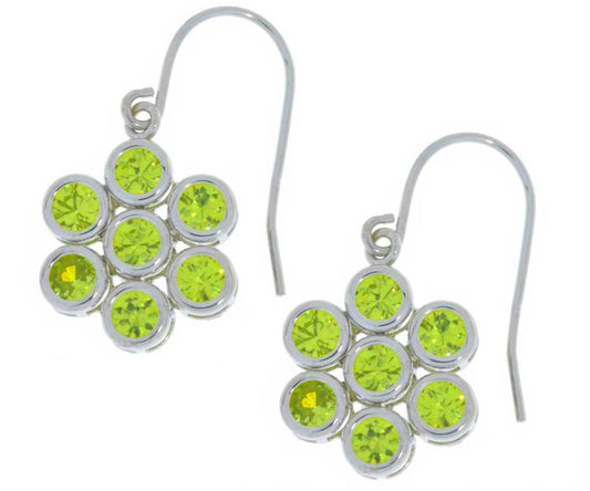 3.5 Ct Peridot Round Bezel Dangle Earrings .925 Sterling Silver