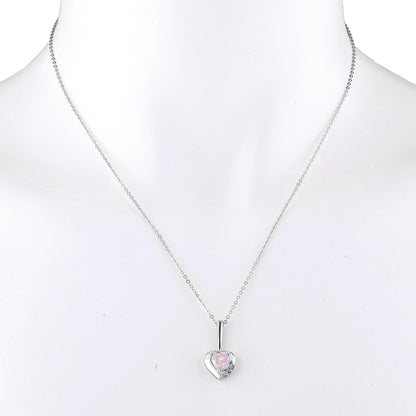 Pink Opal & Diamond Heart Pendant .925 Sterling Silver