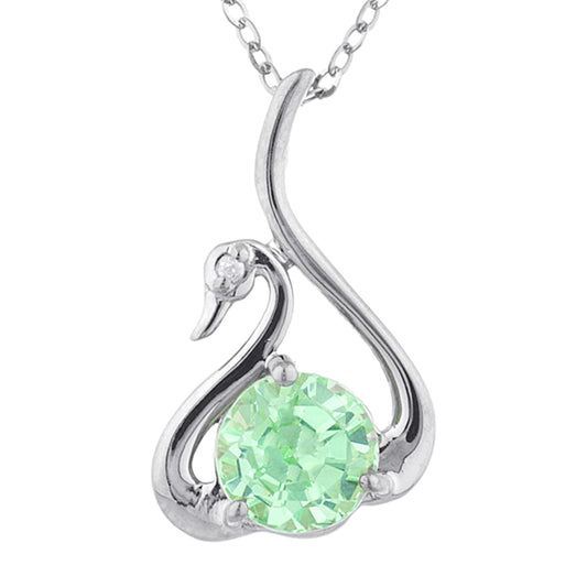 Green Sapphire & Diamond Swan Pendant .925 Sterling Silver