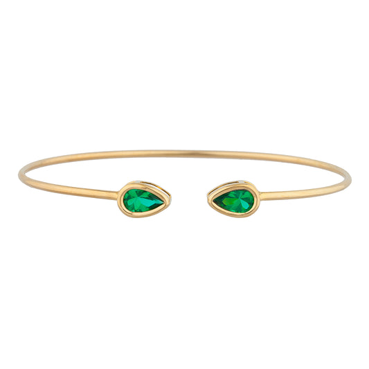 14Kt Yellow Gold Plated Emerald Pear Bezel Bangle Bracelet