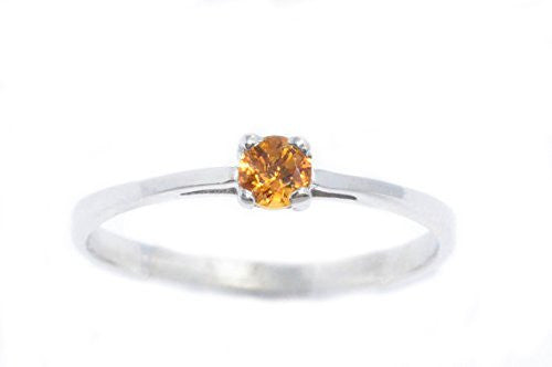 3mm Genuine Citrine Round Ring .925 Sterling Silver Rhodium Finish