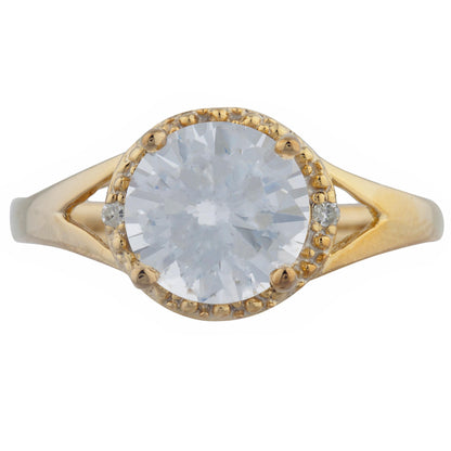 14Kt Gold 2 Ct White Sapphire & Diamond Halo Design Round Ring