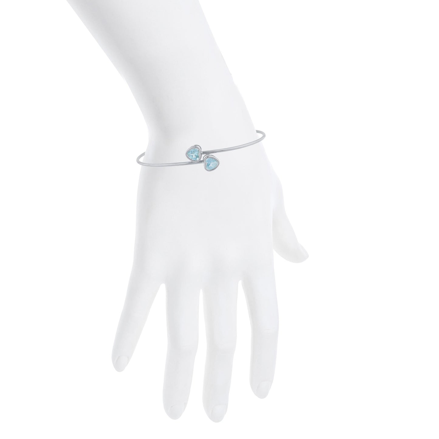 2 Ct Blue Topaz Heart Bezel Bangle Bracelet .925 Sterling Silver