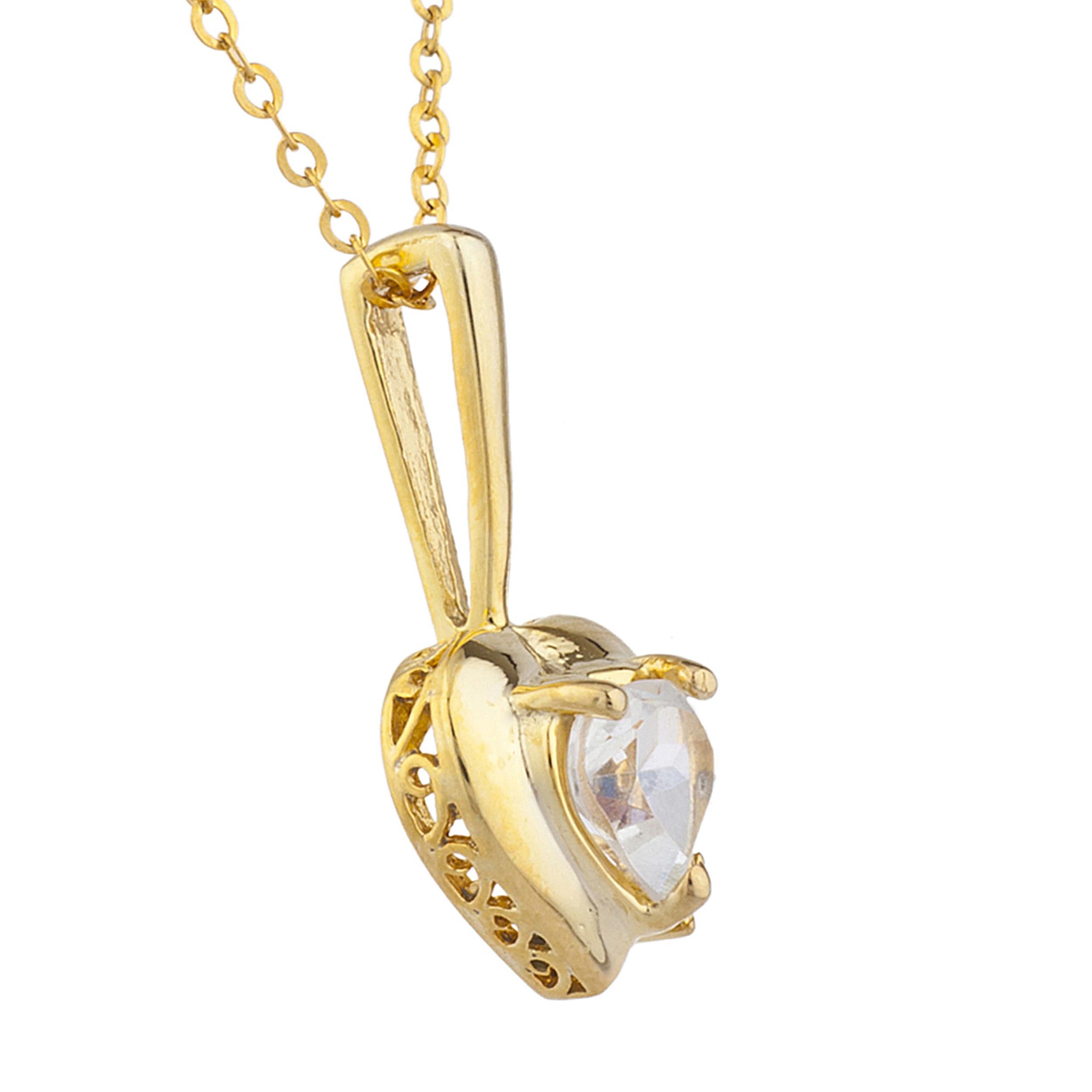 14Kt Gold White Sapphire & Diamond Heart Design Pendant Necklace