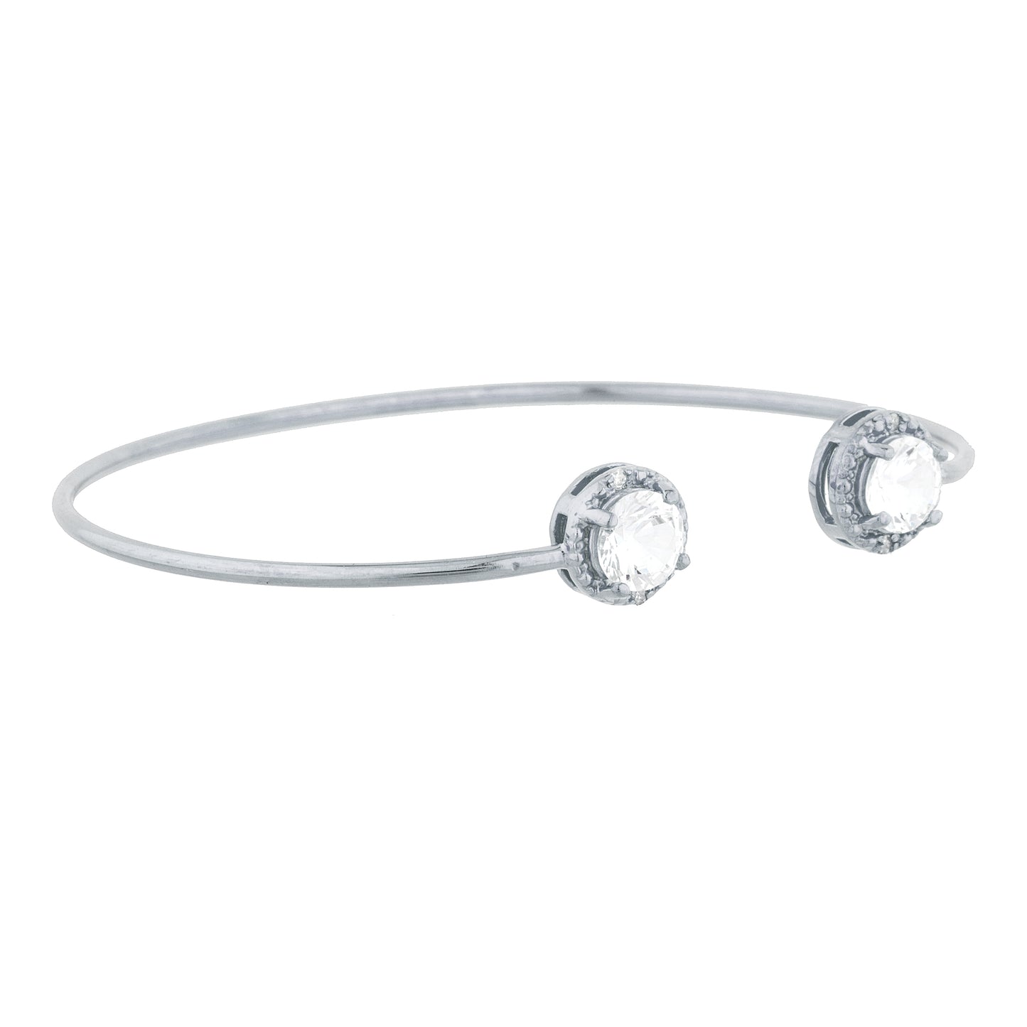 14Kt Gold White Sapphire & Diamond Round Bangle Bracelet