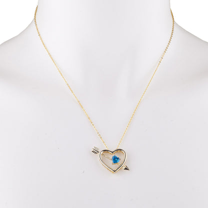 14Kt Gold Swiss Blue Topaz Heart Bow & Arrow Pendant Necklace