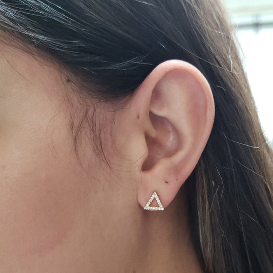 14Kt Gold Diamond Open Triangle Stud Earrings
