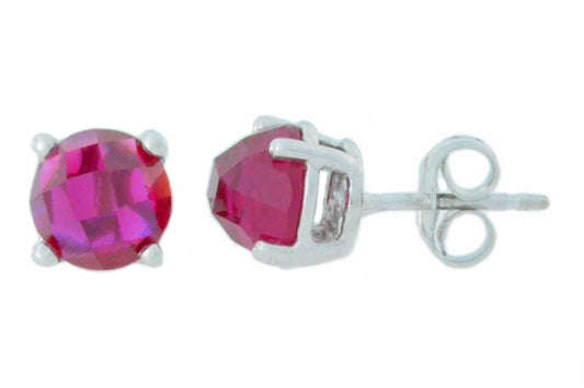 2 Ct Ruby Checkerboard Round Stud Earrings 14Kt White Gold