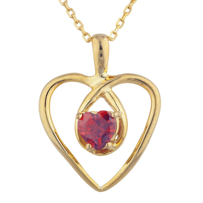 14Kt Gold Garnet Heart Design Pendant Necklace